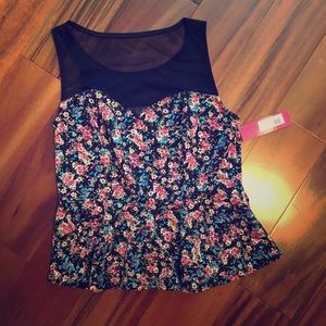 Xhilaration Womens Floral Scoop Neck Sleeveless Peplum Sheer Tank Top Medium